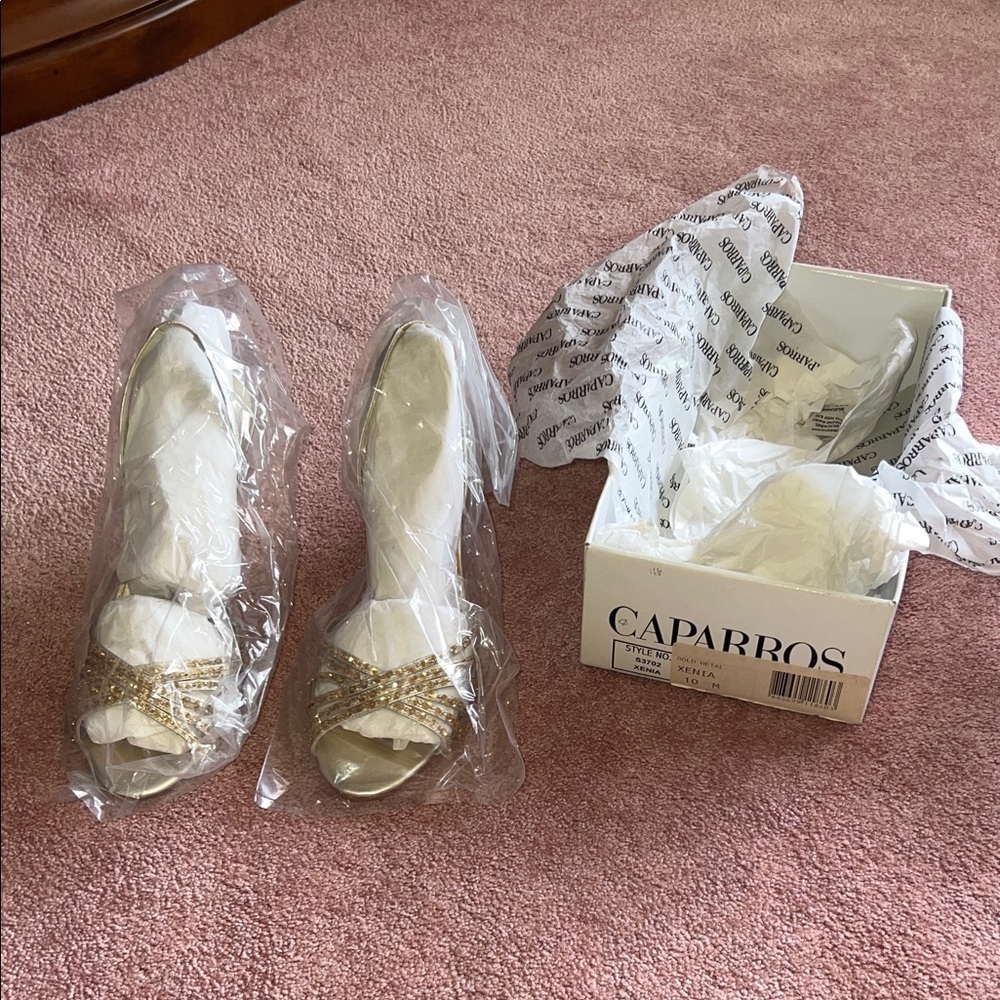 Caparros Shimmering Gold Open-Toe Heels